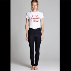 L’ Ecole Des Femmes Dark Denim Raw Hem Slim Jeans